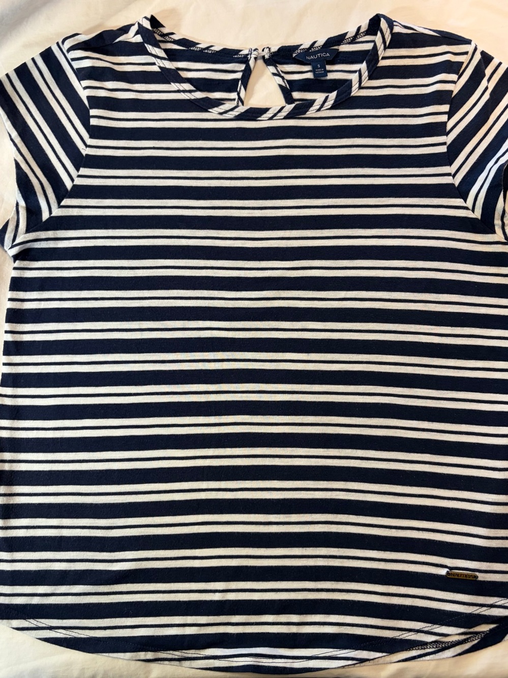 Nautica Ladies Navy and White Striped Short Sleeve Tee